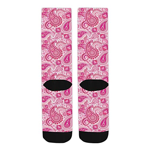 D6575756 Men's Socks Pattern With Paisley And Floral Print Pink On Them Cool Novelty Design For Work, Gym, Fitness, Sports, Traveling, Playing #TOP3