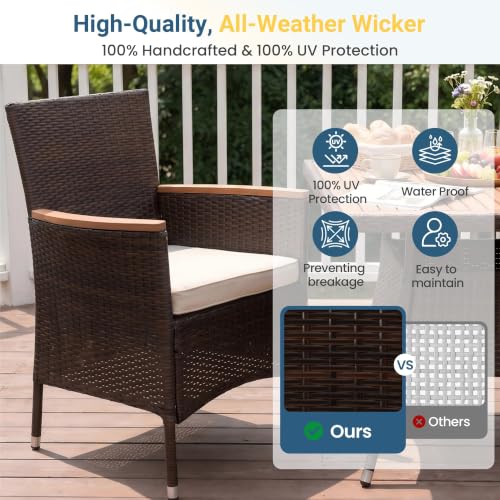 Wisteria Lane Rattan Patio Table and Chairs Set with Acacia Tabletop, Brown by Wisteria Lane - Image 5