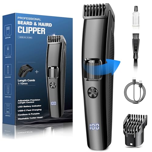 Beard Trimmer Men, Electric Shavers with 1-10 mm Zoom Wheel, Cordless Hair Clippers with Battery Indicator, Electric Razor USB Rechargeable, All-in-one Kit for Face & Body Grooming, Black