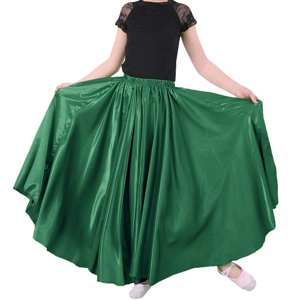 SANCANFull Circle Long Ankle Length Flowy Church Praise Maxi Satin Dance Skirt for Kids Girls Princess Costume Cosplay Dancing