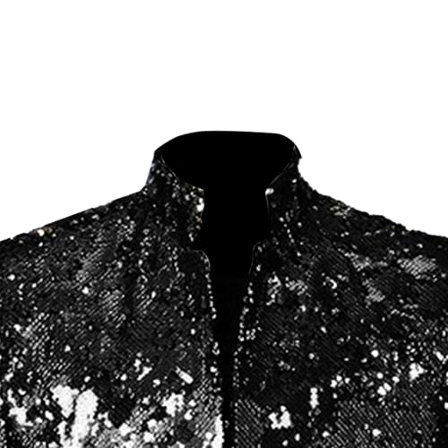 Men's Sequin Shiny Long Suit Jacket Open Front Loose Fit Tuxedo Suits Stylish Disco Prom Party Suit Coat2