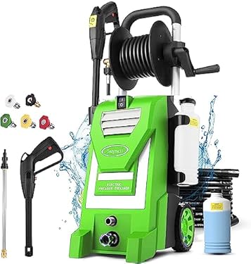 AMAZON - Suyncll Electric Pressure Washer 2.9GPM Power Washer, 2000W High Pressure Cleaner with Hose Reel, 4 Nozzles Detergent Tank for Car, Home, Driveway, Patio (Green)
