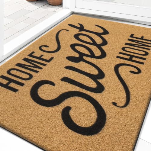 OLANLY Front Door Mat Low Profile Doormat Stain and Fade Resistant Easy to Clean for Indoor and Outdoor Entrances Patio Porch or Entryway Brown (30x17 Inch Home Sweet Home)