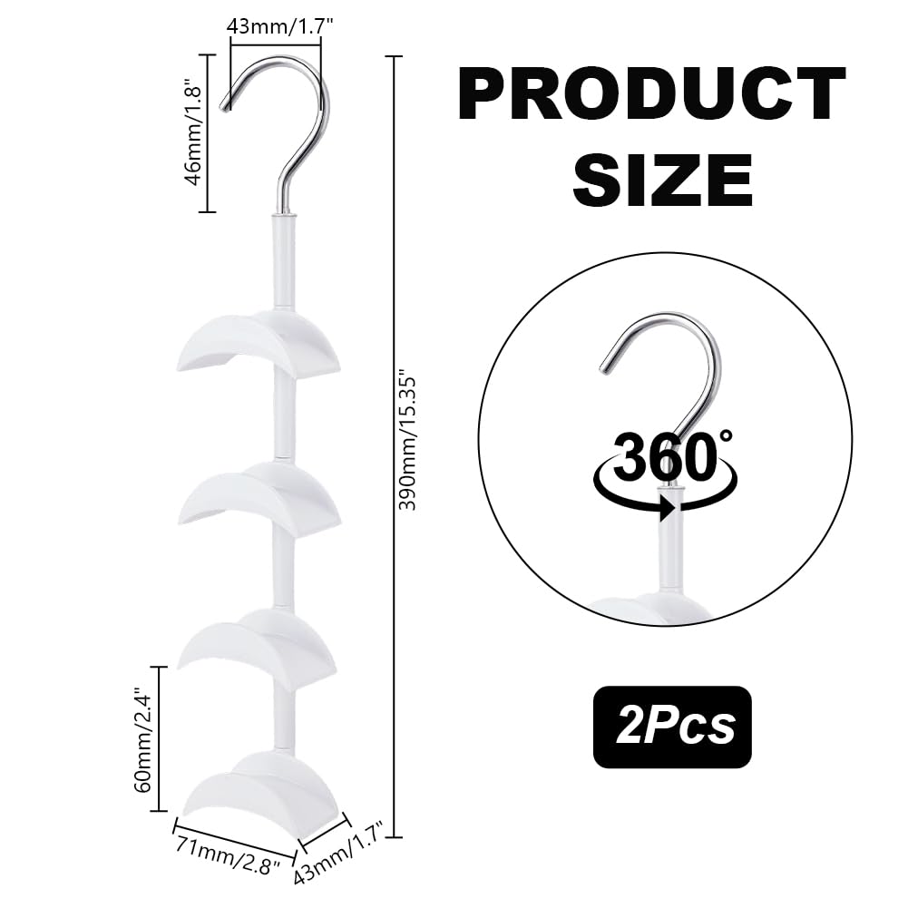 arricraft 2 Pcs Purse Hanger for Closet, 360° Rotation Widened Arc Swivel Bag Organizer with 4 Hooks Closet Storage Space Saver for Hanging Scarf Handbag Belt Tie Hat Storage Supplies (White)