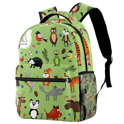Sac d'école animaux de la forêt pour transporter grand cahier et gourde