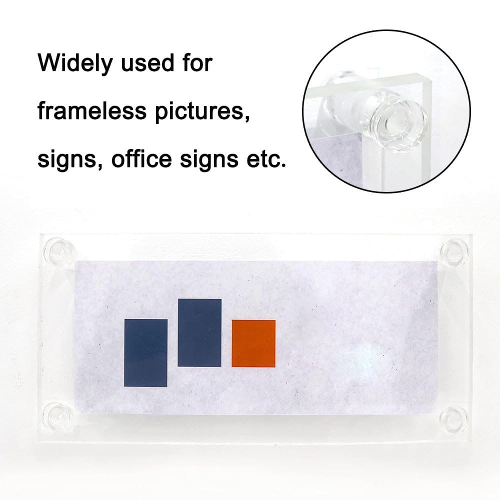 Paquete de 16 separadores de señal de acrílico transparente, tornillos de montaje de señal de 25 x 25 mm, soportes de paneles de publicidad montados en la pared para marcos de imágenes, pósters