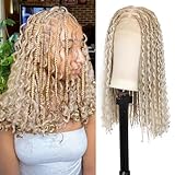 Brinbea 360 HD Full Lace Knotless Boho Braided Wigs Short Braided Wigs with Baby Hair Box Braid Wig Human Hair Blended Blonde 18 Inch