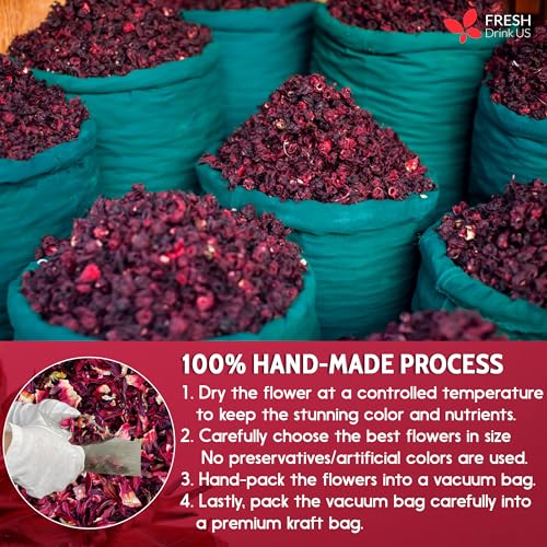 Image of 2oz Hibiscus Dried Flowers, 100% Natural, Pure from Hibiscus Flowers. Loose Flower Hibiscus Herbal Tea. Hibiscus Flower Tea. No Sugar, No Caffeine, No Gluten, Vegan.