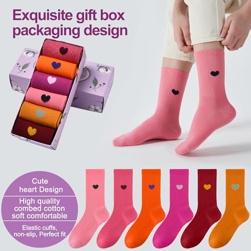 Image of inhees Women's Cotton Crew Socks - 6Pairs Above Ankle Fun Cute Heart Bootie Dress Socks - Gifts for Mother /Her