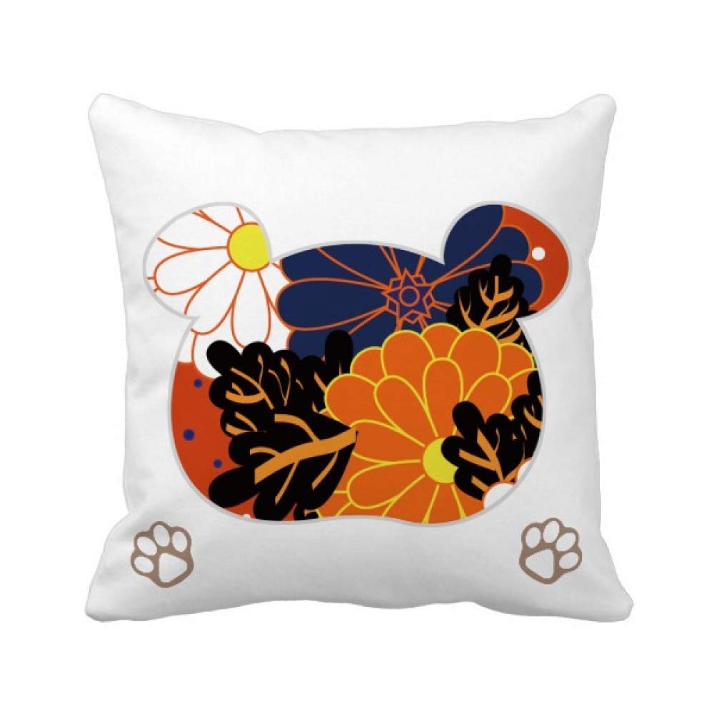 Housse de coussin ours et chrysanthème carrée pour décoration de salon