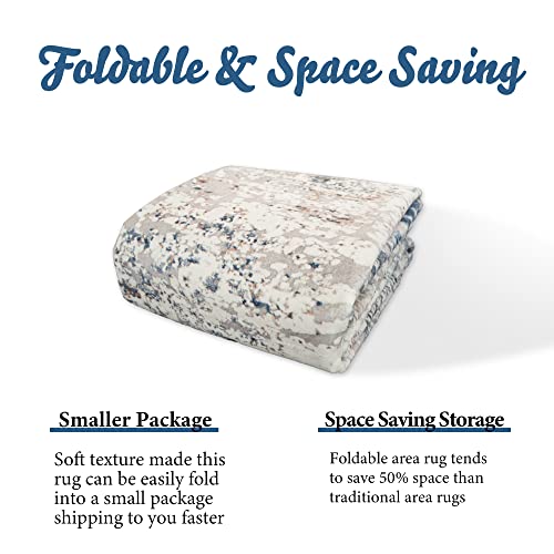 Art&Tuft Washable Rug, Anti-Slip Backing Abstract Area Rug 5x7, Stain Resistant Rugs for Living Room, Foldable Machine Washable Area Rug(TPR18-Navy, 5'x7') - Image 7