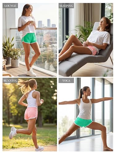 Image of URATOT 2 Pack Yoga Short Pants Summer Running Athletic Shorts Women Dance Gym Workout Elastic Waist Shorts