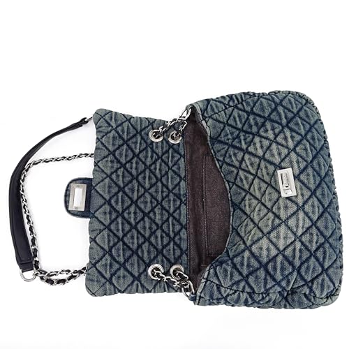 Image of M-ioi-M Small Quilted Denim Purse, Shoulder Bag for Women, Crossbody Flap Tote, Double Silver Chain Strap Trendy Hobo, Vintage Retro Washed Jean Handbag, Casual Everyday (Vintage Blue, Small)