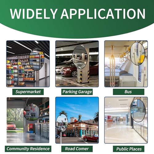 2 PACOTES 45,72 cm Espelho de trânsito convexo preto, espelho de segurança montado na parede, espelh