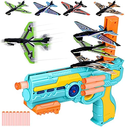 FFHAOYHAO Airplane Toy Bubble Catapult Plane for Kids One-Click Ejection Foam Planes Blaster with 8 Glider Foam Planes, 8 Foam Darts, Outdoor Launcher Toys for 3 4 5 6 7 8 Years Old Boys
