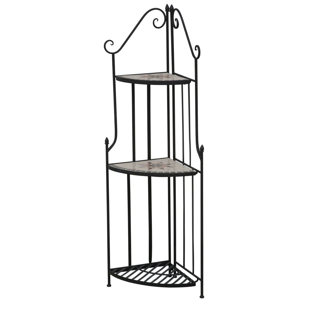 Siena Garden 875334 Stella Etagère d'Angle 3 Planches Acier Noir Aspect Mosaïque