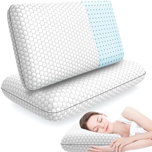 Image of CushyOasis Memory Foam Pillows for Side, Back and Stomach Sleepers, Set of 2, Bed Pillow with Washable Cover and Breathable Mesh, Bed Pillow for Sleeping (Light Grey,Standard Size)