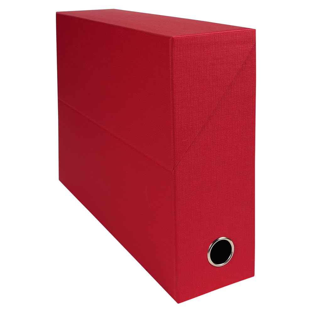 EXACOMPTA - Rif. 89525E - 5 scatole trasferibili in carta telata, dorso 90 mm, con occhiello in metallo, per formato A4, dimensioni 25,5 x 34 x 9 cm, colore: rosso, consegnato montato