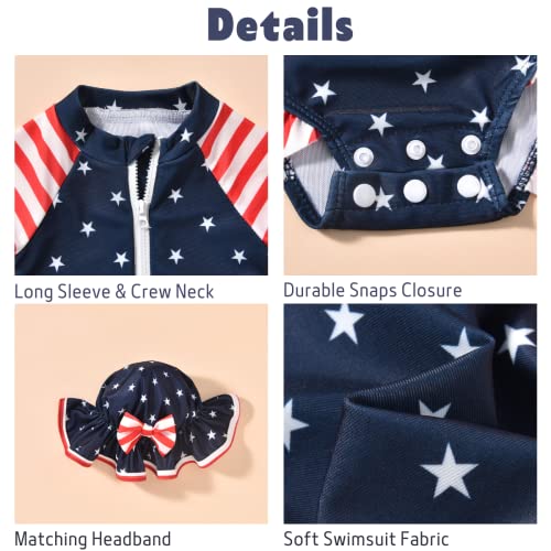 Image of Aalizzwell Baby Girls Long Sleeve One Piece Swimsuit with Hat