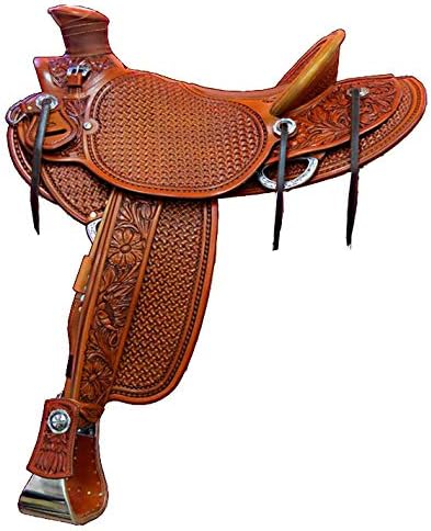 Western Horse Saddle Wade Tree A Fork Ranch Roping Work Handmade Tooled Carved Premium Leather Equestrian Trail Horse Saddle for Horse Riding Size: 10-18 inches Seat, OS282