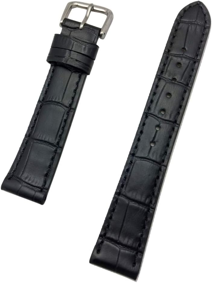 NewLife 18mm Black Genuine Leather Watch Band | Square Alligator Crocodile Grain, Lightly Padded Replacement Watchstrap that brings to Any Watch (Mens Standard Length)