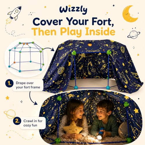 Wizzly Space Original XL Blanket Fort Building Kit for Kids, 4 Blanket Wizzly Toy, Make a Portable Playhouse, Play Tent Boy and Girl Indoor Outdoor Build Set, STEM Children Toy, Ages 4, 8, 12 + by wizzly - Image 5