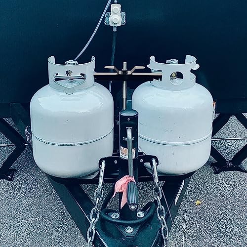 Skyflame Steel RV Dual Propane Tank Mounting Rack for 20 lbs Cylinders, Double Gas Hitch Frame for RVs, Camping and Trailers