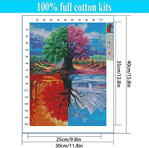 Stamped Cross Stitch Kits,Four Seasons Tree Landscape Cross Stitch Kits For Adults Beginners,Full Range Of Cross-Stitch Stamped Kits Needlecrafts For Home Wall Decor Cross Stitch Patterns 12X16Inch #TOP5