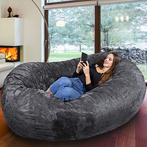 Charlie & Finn NEU: Velour KUSCHELBEZUG IN Platin GRAU! Der größte Sitzsack Europas - Riesige 1500 L Memory Schaumstoff Füllung - Gemütliches Sofa, Riesen Bett, Bean Bag für Kinder und Erwachsene