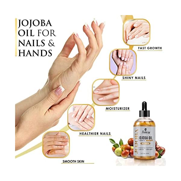 Kanzy Jojobaöl Bio Kaltgepresst 100% Rein Gold 50ml für Haut Haare Nägel Gesichtsöl Körperöl Vegan Hexanfreies Bio… – Bild 5