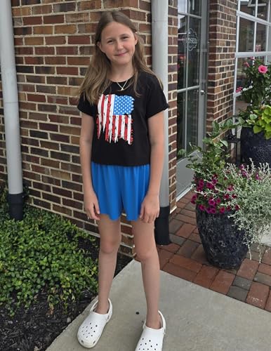 Image of Arshiner Girls July 4th American Flag T Shirts Crop Top Short Sleeve Shirt Tee