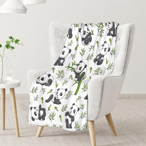 Mercuryelf Panda Throw Blanket - Soft, Fuzzy & Warm - 40x50 Inches Flannel Blankets for Travel, Office - White Aesthetic Throws Gift for Kids