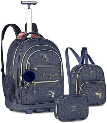 Kit Mochila Rebecca Bonbon Jeans 2026 Lancheira Estojo Azul Escuro