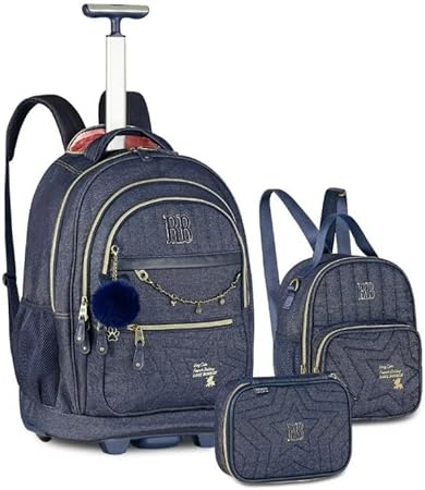 Kit Mochila Carrinho Estojo Lancheira Rebecca Bonbon Jeans