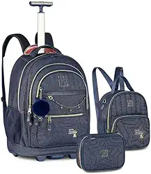 Kit Mochila Carrinho Estojo Lancheira Rebecca Bonbon Jeans