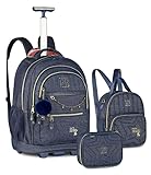 Kit Mochila Carrinho Estojo Lancheira Rebecca Bonbon Jeans