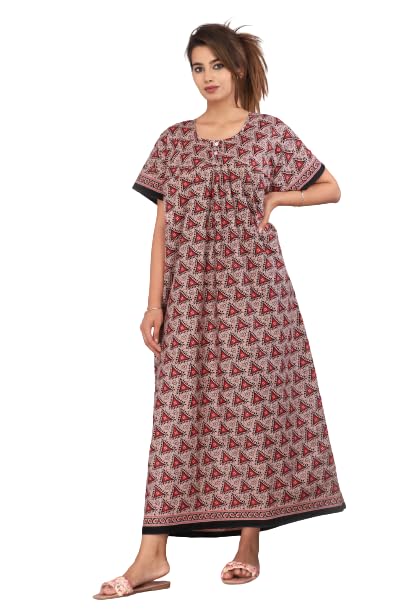 monique Brand Nighty for Women Cotton Nighties for Women Stylish Nighty Cotton Floor Length Round Neck Short Sleeves Maxi Jaipuri Printed Super Comfy Iron Grey-picture-14