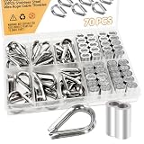 zDwfDc 70PCS 1/8' Cable Crimp Wire Rope Aluminum Crimping Loop Sleeve and M3 304 Stainless Steel Wire Rope...