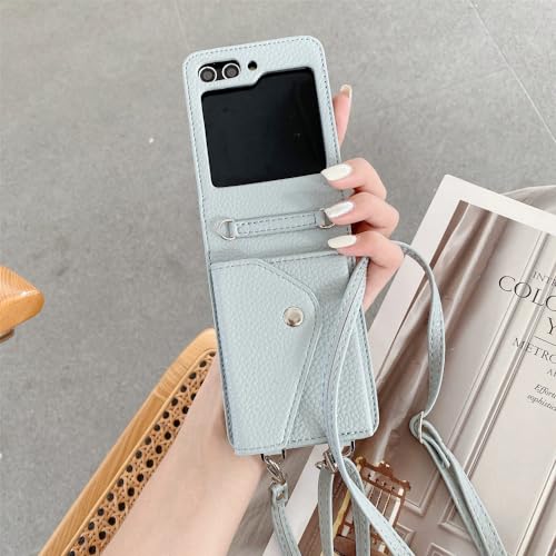 Samsung Galaxy Z Flip 3 étui de téléphone cuir PU bleu gris avec rangement