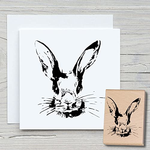 NEWSTAMPS Stempel Hasenkopf Motivstempel groß aus Holz & Gummi zum Karten basteln, Holzstempel, Ostern, Osterkarte, Osterhase, Scrapbook, Textilstempel, Deko, Kinder
