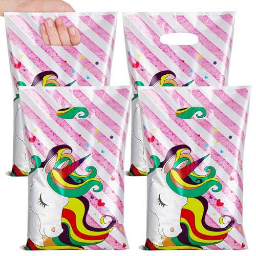 PintreeLand 30PCS Unicorn Party Favor Bags, Plastic Small Goodie Gift Candy Bags with Handle for Birthday Pink Theme Party