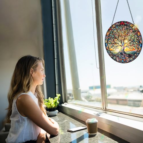 Tree of Life Suncatcher Stained Glass Window Hanging - 8″ Handmade Sun Catchers Indoor Window Catcher Suncatchers for Windows Hanging - Wall Art Home Garden Decor Panel - Birthday Gifts for Women Men by Tufeu - Image 9