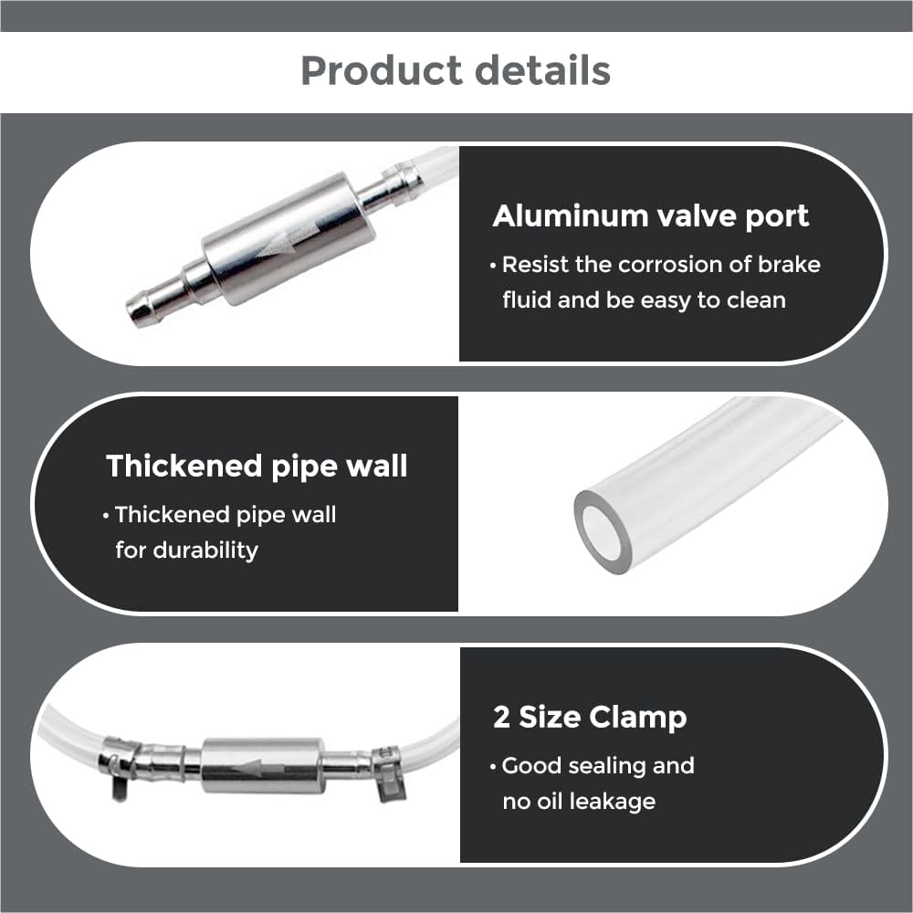 2 Sets Brake Bleeder Hose, One Way Check Valve Brake Bleeding Kit for Motorcycle Clutch, Brake Fluid Bleeder Tube with Aluminum Valve, PVC Hose, Screw Caps and Spring Clips