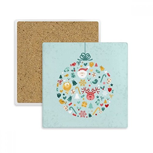 Coaster Tasse carré en pierre absorbante motif Père Noël bleu - 2