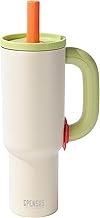CPENSUS 1200ML Stainless Steel Tumbler with Lid and Straw, Hot and Cold with Handle, 100% Leak Proof Mug Cupholder for Travelling, Gym (Cream + Green)
