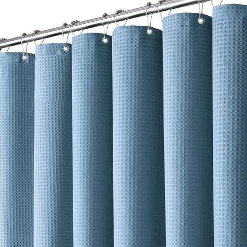 BTTN Waffle Shower Curtains, Blue Heavy Duty Mould Proof Resistant Weighted Fabric Bath Curtain for Wet Room, Waterproof Hotel Luxury Shower Curtain Set with 12 Hooks (182 x 182cm, Moonlight Blue)