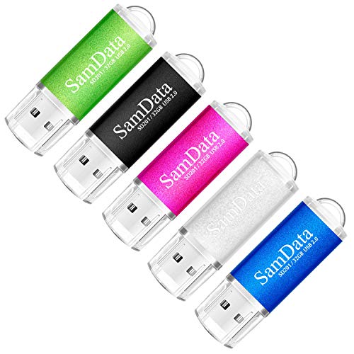 Samdata 5 Pack 32Gb Usb Flash Drives Usb 2.0 Thumb Drives Memory Stick Jump Drive Zip Drive, 5 Colors: Black Blue Green Silver Pink #TOP5