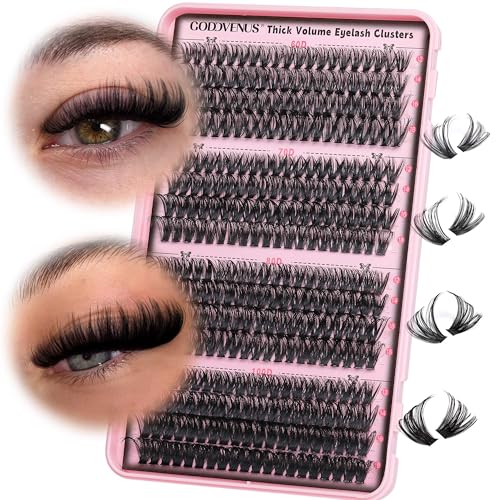 Goddvenus Fluffy Individual Eyelashes 60+70+80+100D Clusters Lashes 320Pcs Lash Clusters DIY Lashes Individual Cluster Russian D Curl Eyelash Clusters 12-18mm Mix Individual Lashes