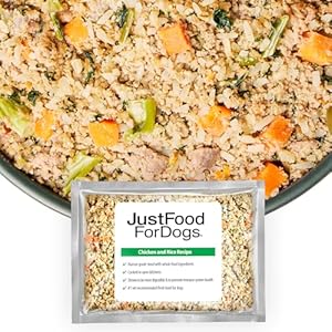 JustFoodForDogs Frozen Fresh Dog Food, Complete Meal or Dog Food Topper, Chicken & White Rice Human Grade Dog Food Recipe, 18 oz (Pack of 7)