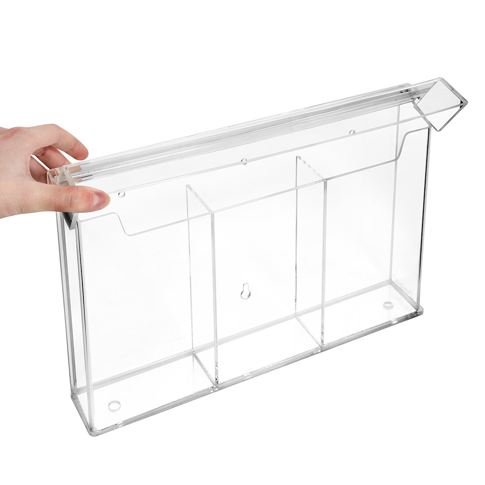 Zeigis 3-Fach DIN Lang Prospektbox/Prospekthalter/Flyerhalter im Hochformat, wetterfest, für Außen, mit Deckel, aus glasklarem Acrylglas